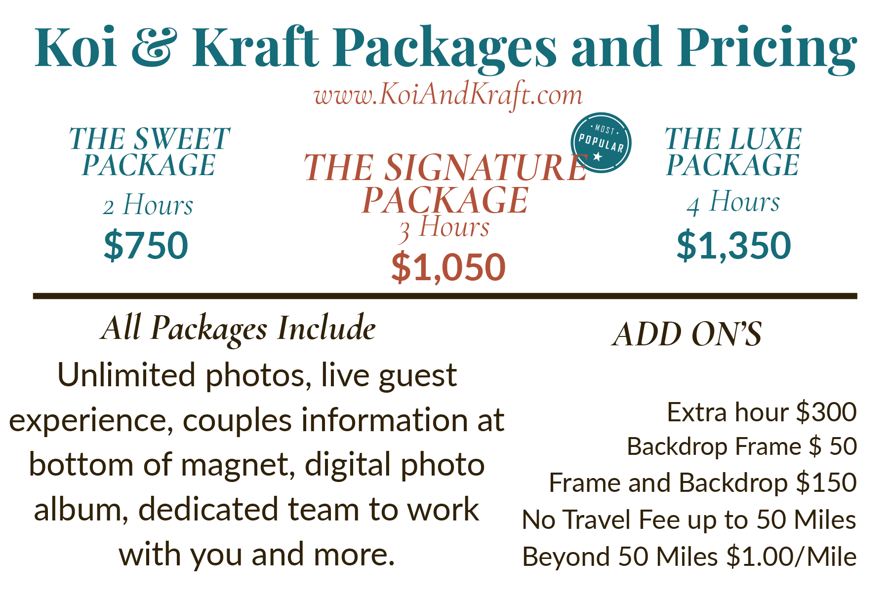 Koi & Kraft range prices